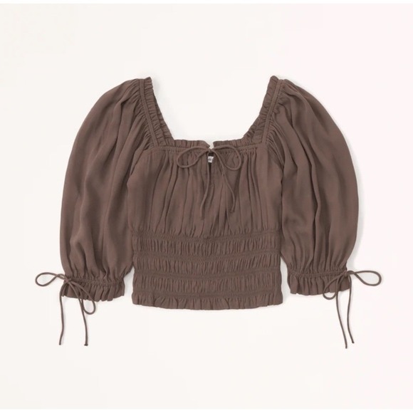 Abercrombie & Fitch Tops - Abercrombie Brown Stringy Ruched Milkmaid Puff Sleeve Cropped Blouse